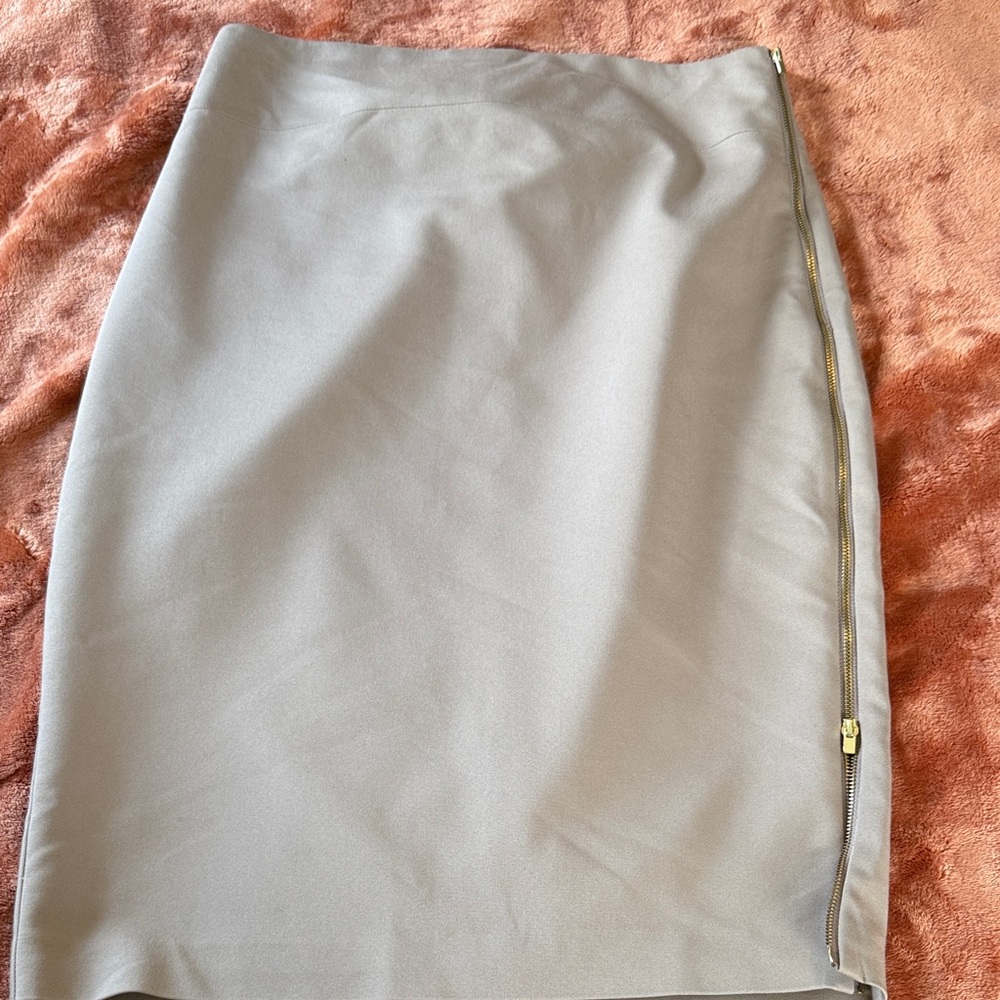 Express Gray Pencil Skirt with Gold Zipper
